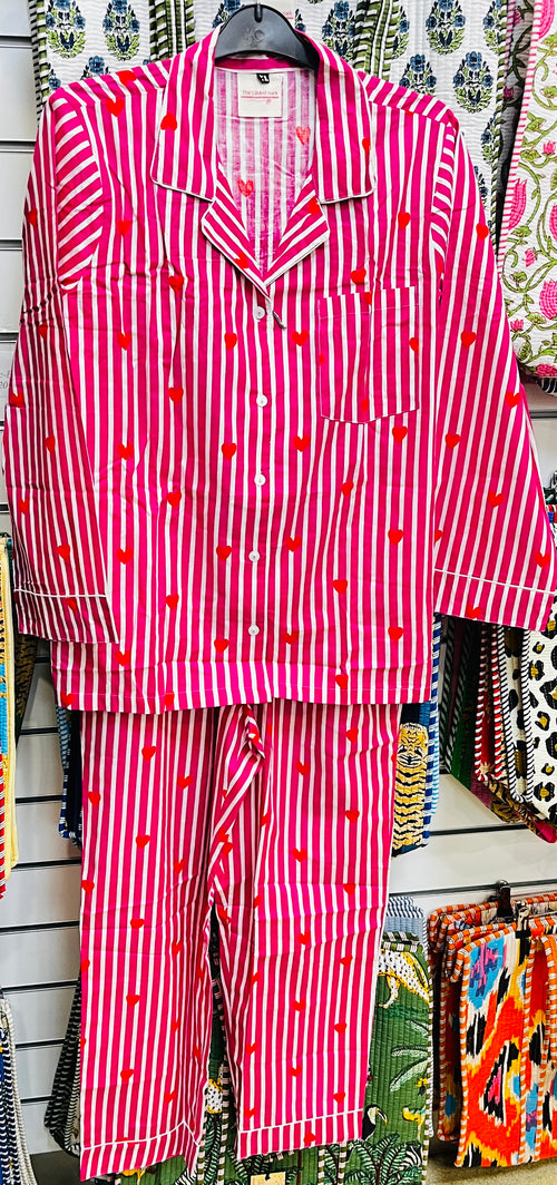 Heart Red and white stripe - Cotton Pyjama set