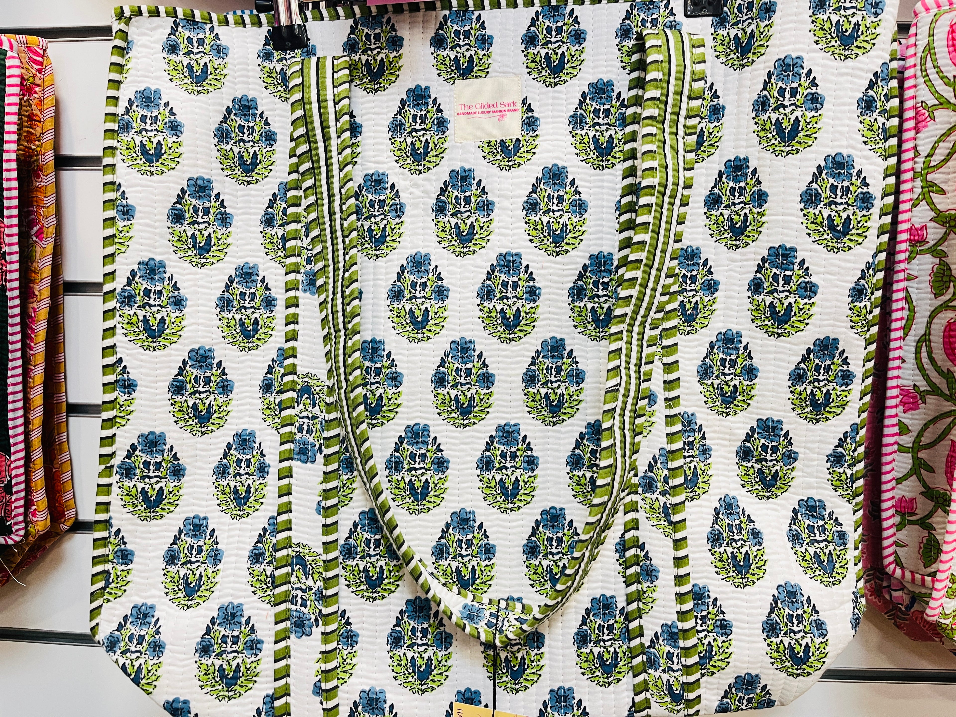 Eco-friendly cotton tote bag - full view with embroidered decorative elements