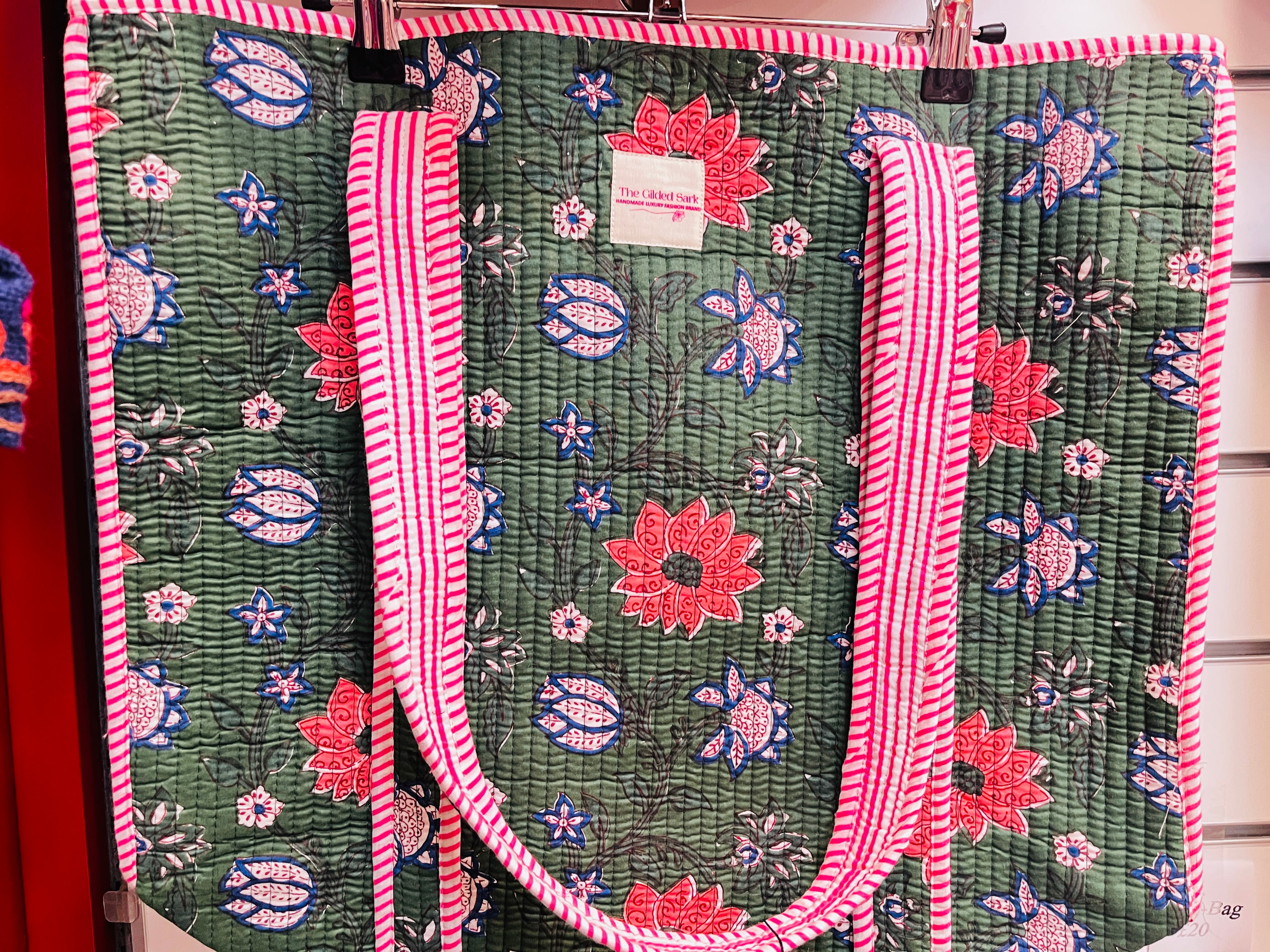 Eco-friendly cotton tote bag - full view with embroidered decorative elements