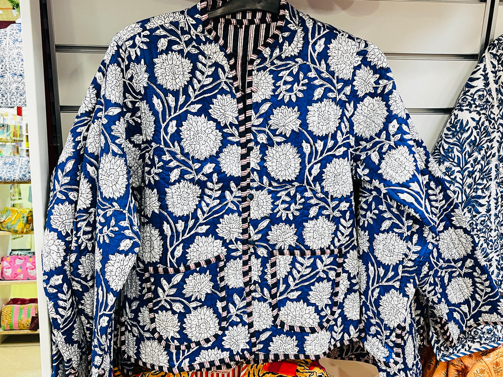 Reversible Croptop Jackets Blue Floral - The Gilded Sark