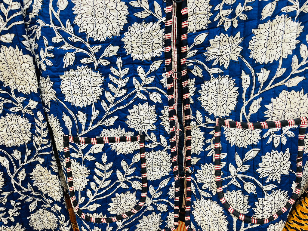 Reversible Croptop Jackets Blue Floral - The Gilded Sark