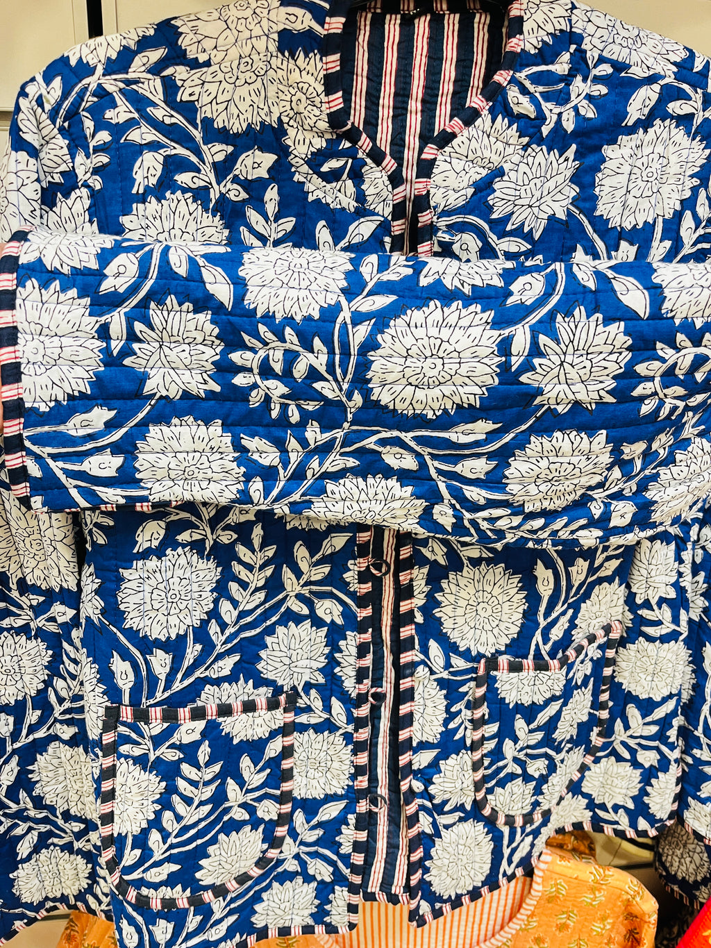 Reversible Croptop Jackets Blue Floral - The Gilded Sark